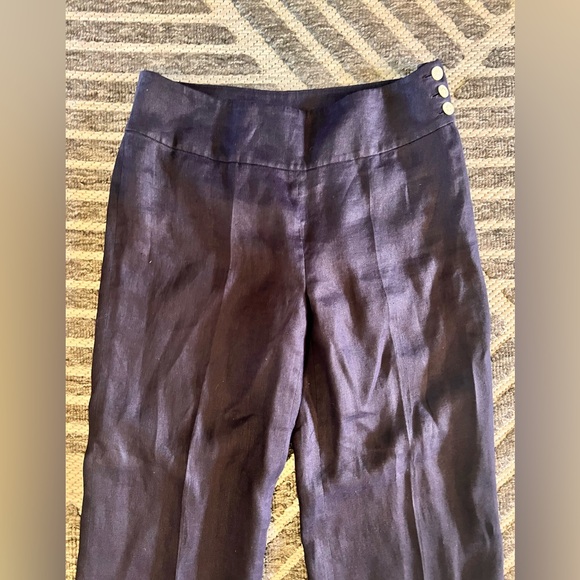 LAUREN Ralph Lauren Sz 4 Nautical Navy Blue Linen Wide Leg Lined Pants Orig$200 - Picture 2 of 8